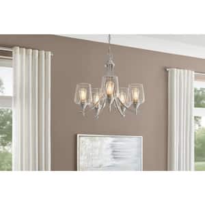 Pavlen 23 in. 5-Light Brushed Nickel Chandelier with Clear Glass Shades