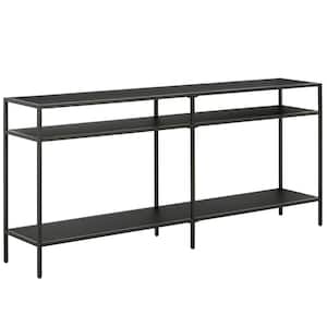Sivil 64 in. Blackened Bronze Rectangle Metal Console Table with Metal Shelves