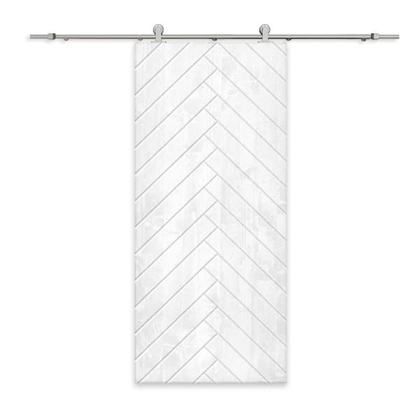 CALHOME 30 in. x 96 in. White Stained Pine Wood Modern Interior Sliding Barn Door with Hardware Kit