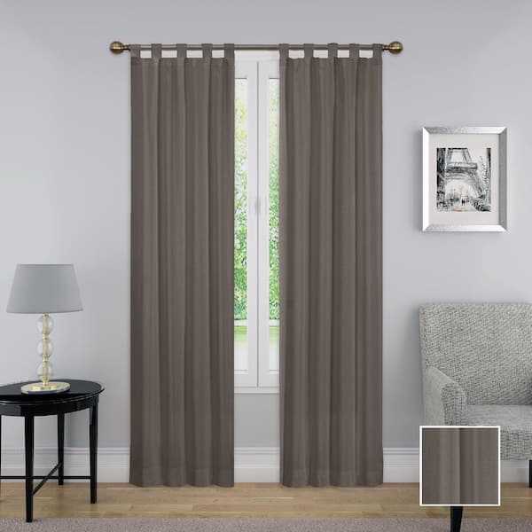 Pairs to Go Montana Grey Solid Cotton 60 in. W x 84 in. L Light Filtering Pair Tab Top Curtain Panel