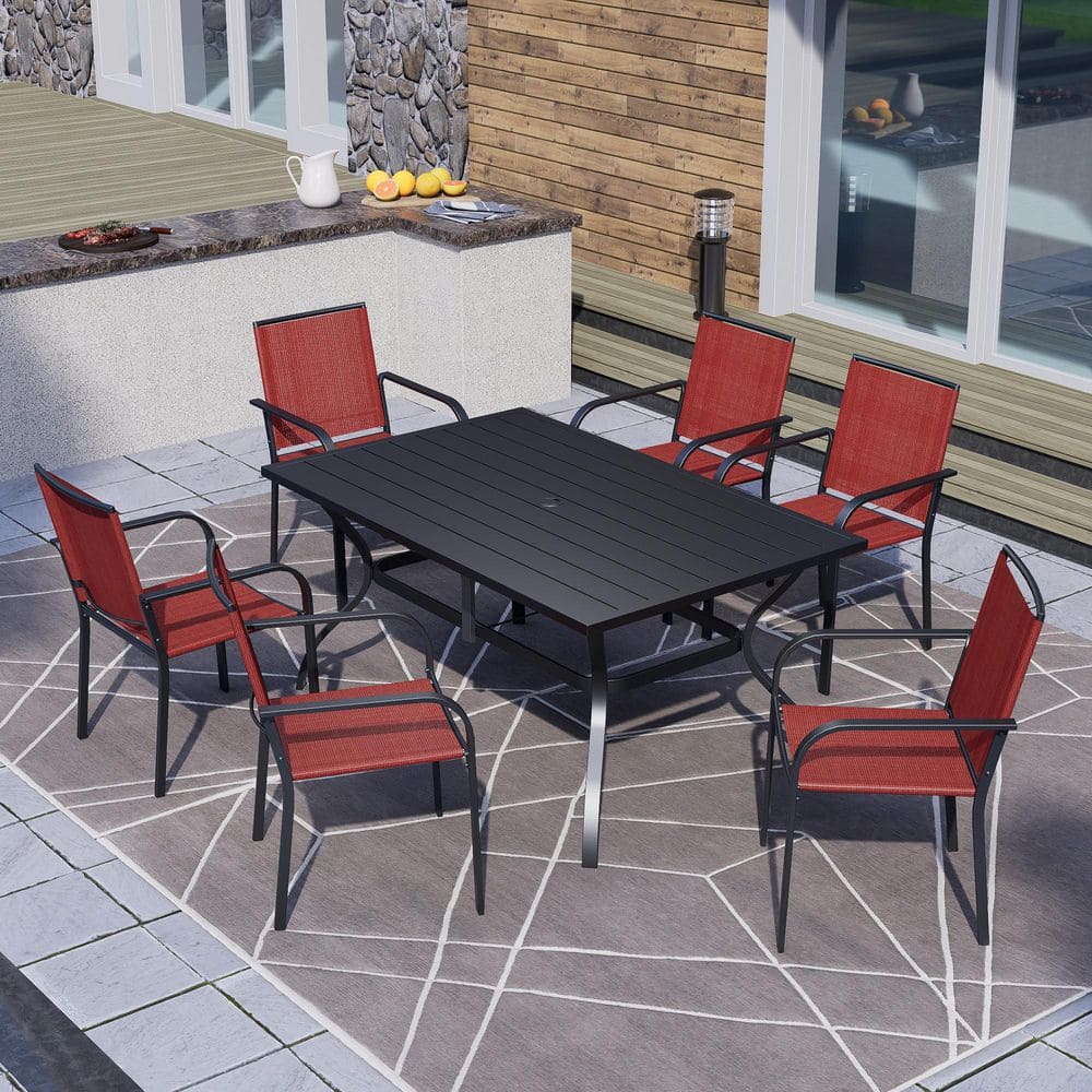 7-Piece Metal Patio Dining Set with Six Stackable Chairs
