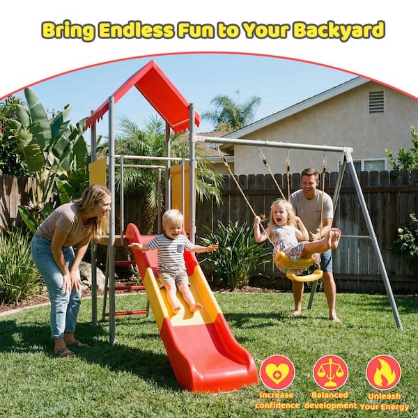 maocao hoom Metal and Plastic Treehouse Swing Set with Slide, Belt