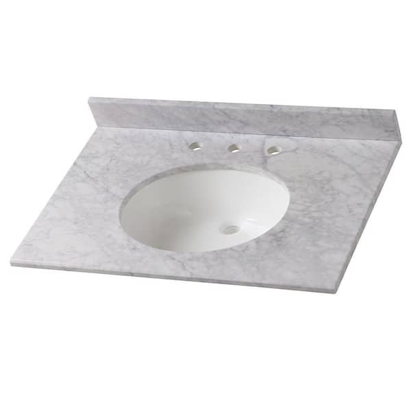 Home Decorators Collection 31 in. W x 22 in. D Cultured Marble White Single Sink Vanity Top in Carrera