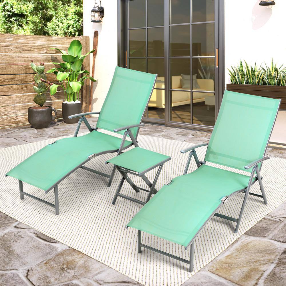 3-Piece Metal Outdoor Chaise Lounge in Green with Side Table price history on PriceWatchPro