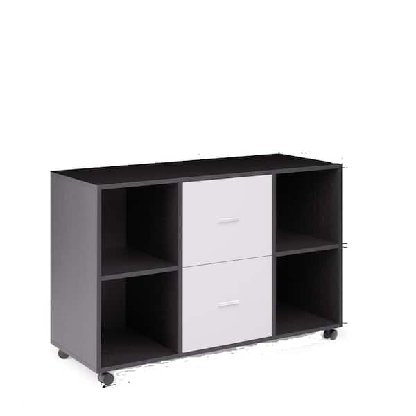 VERYKE Light Grey Mobile Lateral Filing Cabinet with 360° swivel casters 2 Drawers and 4 open Storage Cabinets