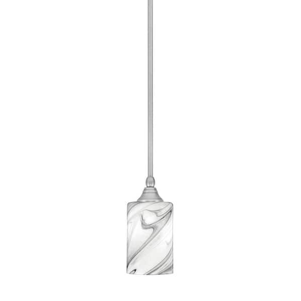 Unbranded Sparta 100-Watt 1-Light Brushed Nickel Shaded Pendant Light Mini Pendant with Onyx Swirl Glass and No Bulb Included