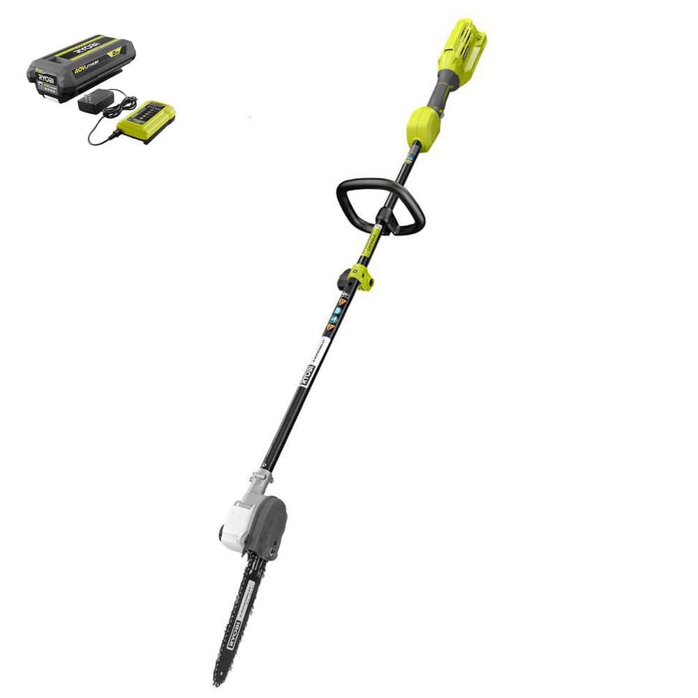 RYOBI 40V 10 in. Cordless Battery Attachment Capable Pole Saw with 2.0 Ah Battery and Charger -  RY40562VNM