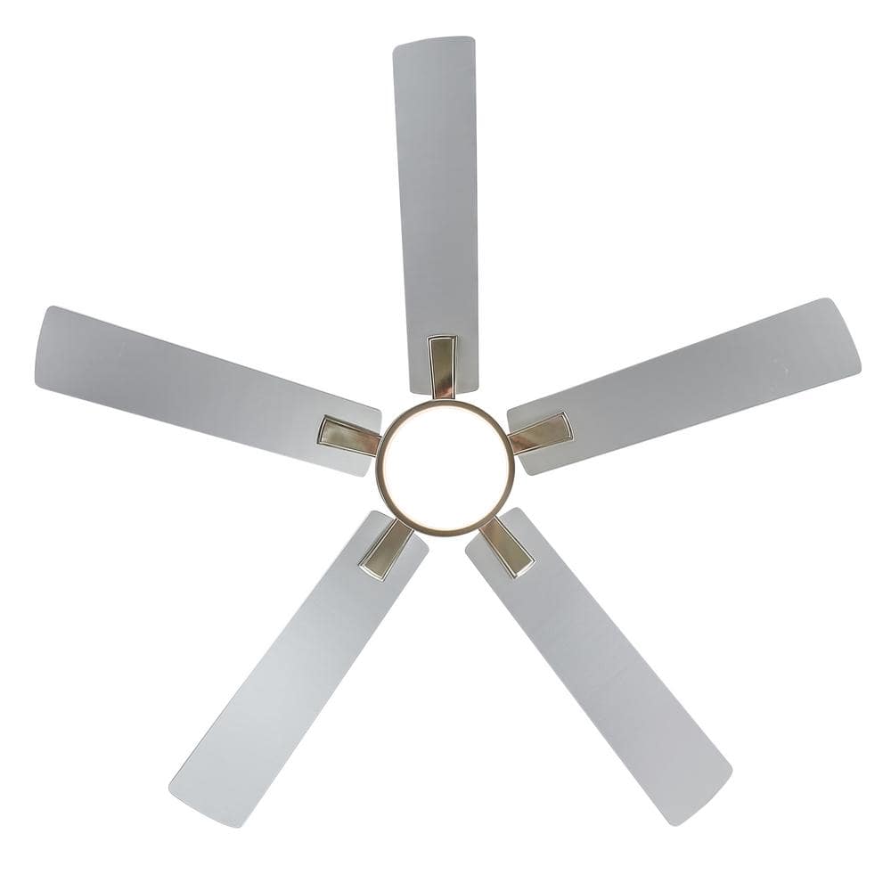 Walter 52 in. Indoor Satin Nickel Ceiling Fan with Adjustable White LED Light, 5-Reversible Blades and Remote Control -  Lamober, ZY240INC24-SN