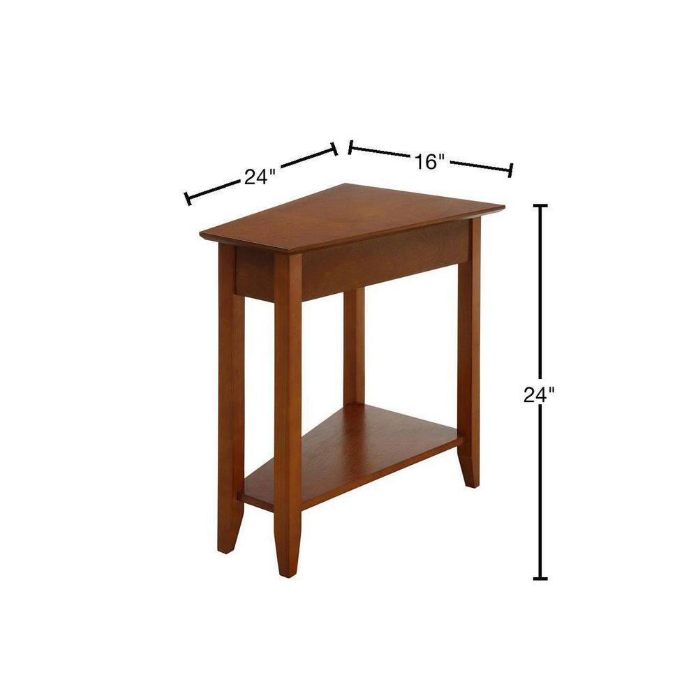 Triangular Cherry Wood and Metal Wedge End Table with Shelf
