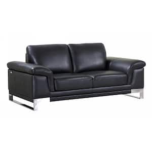 Charlie 73 in. Black Solid Leather 2-Seater Loveseat