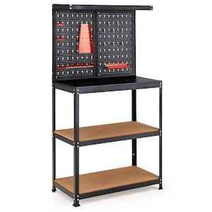Tool Storage Workbench 4 Shelf Multipurpose Garage Worktable w/Peg Board Hook Kit