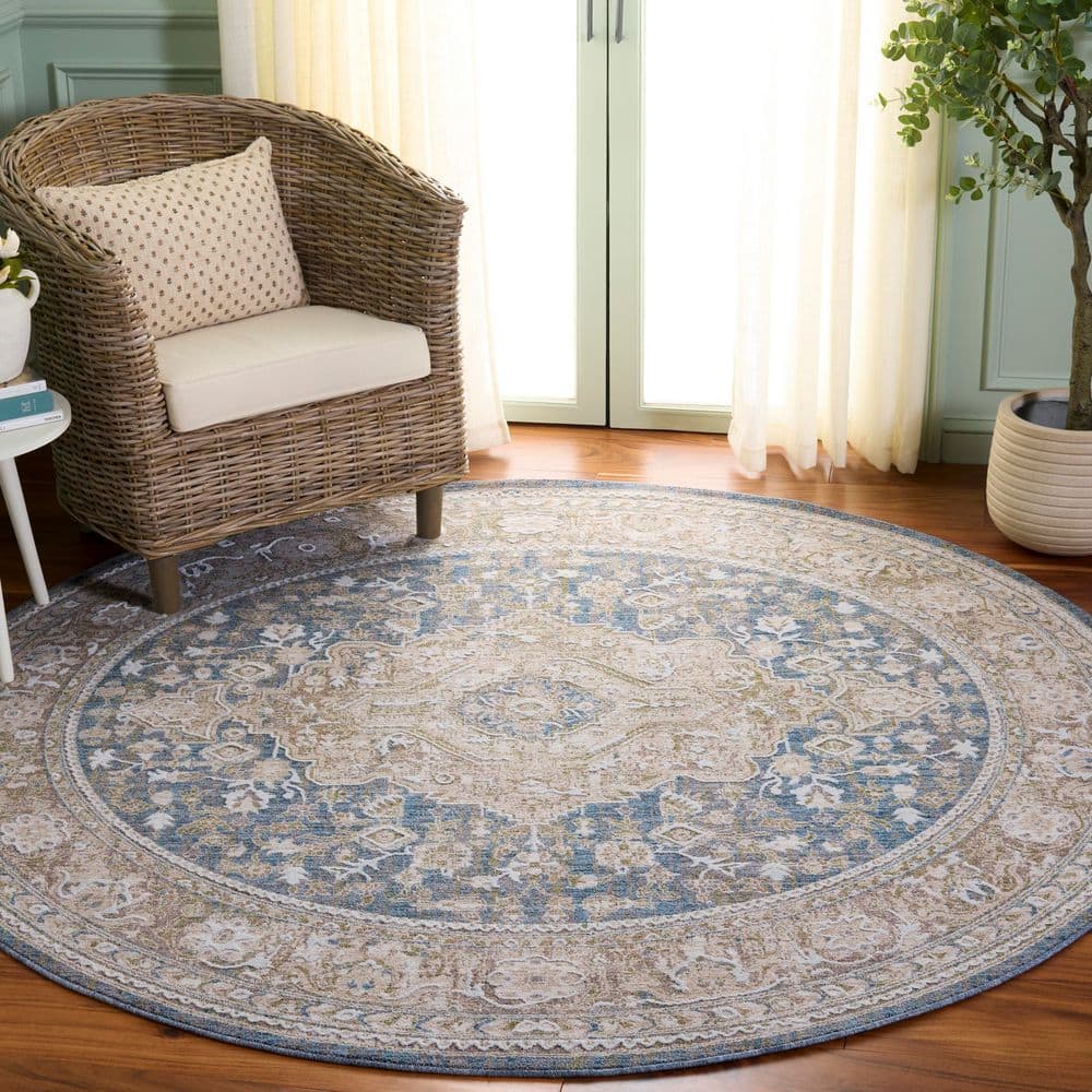 Finley 7 ft. x 7 ft. Round Blue/Beige Medallion Border Area Rug price history on PriceWatchPro