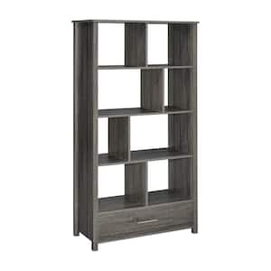 Dylan 35.5 in. Wide Weathered Grey Rectangular 8-shelf Bookcase