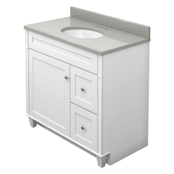KraftMaid 36 in. Vanity in Dove White with Natural Quartz Vanity Top in Painted Turtle and White Sink
