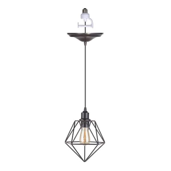 Worth Home Products 1-Light Recessed Light Conversion Kit Brushed Bronze Geo-Pyramid Shade Instant Pendant