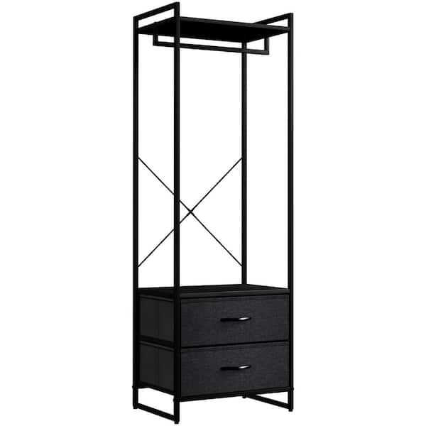 Sorbus Black Steel Clothes Rack with Fabric Drawers and Wood Top 15.25 in. W x 70 in. H