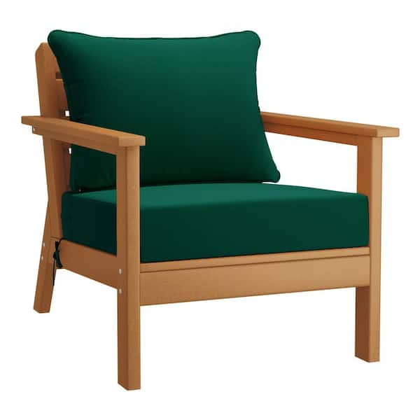 WESTIN OUTDOOR Birchwood Outdoor Patio Deep Seating HDPE Plastic Lounge Chair in Teak with Green Cushions