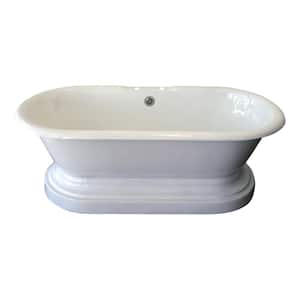 Columbus 61 in. Cast Iron Double Roll Top Flatbottom Non-Whirlpool Bathtub in White with Faucet Holes