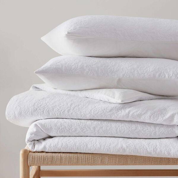 Martha Stewart フル/クイーン掛け布団カバー MARTHA STEWART Garden Trellis 3-Piece Sparkling White Cotton Blend
