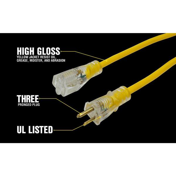 Cablectric Verlängerungskabel Für Außenbereich – 12/3 SJTW, Gelb, Beleuchtet, 12 Gauge, 15A/125V
