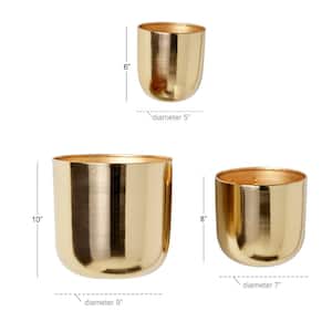 9in. Small Gold Metal Indoor Outdoor Floating Wall Planter (3- Pack)