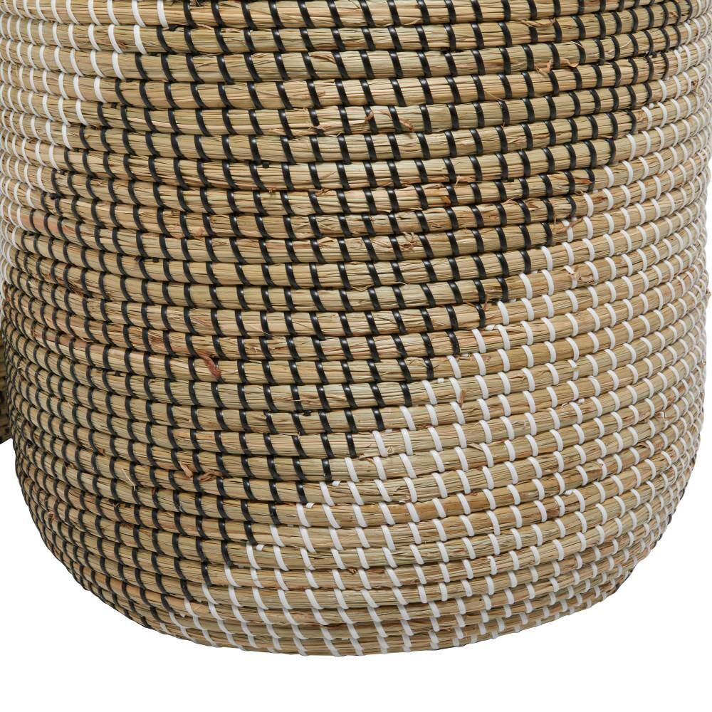 Handmade Two-Toned Seagrass Round Storage Baskets with Lids