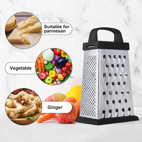 Professional 4-Sided Stainless Steel Box Grater - XL Size With Detachable Container, Dishwasher Safe