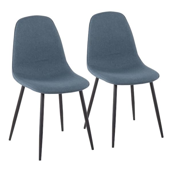 Lumisource Pebble Blue Fabric and Black Metal Dining Chair (Set of 2)