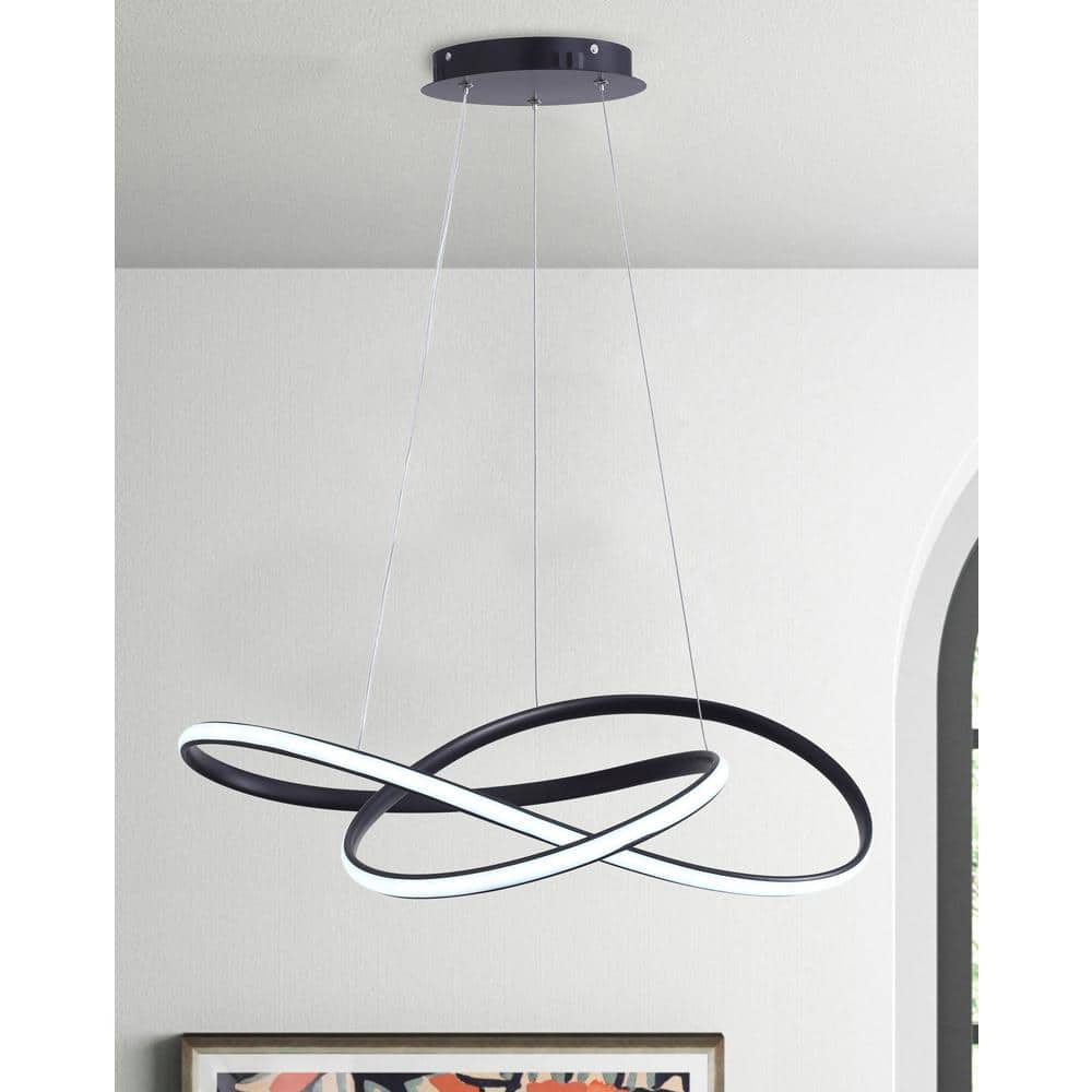Light Modern Geometric Black Integrated LED Chandelier Creative Design Ceiling Hanging Light (NO TEST)