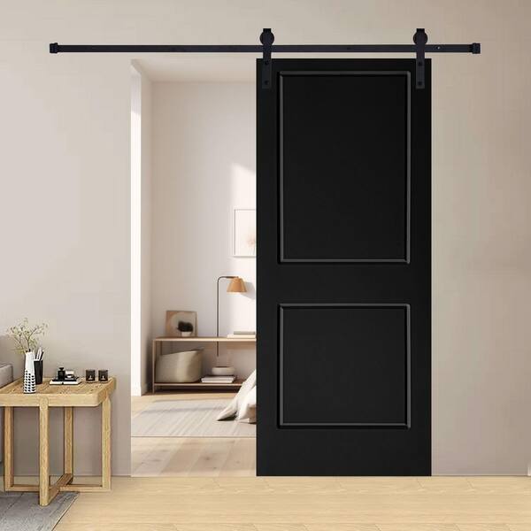AIOPOP HOME Modern 2-Panel 28 in. x 84 in. MDF black Barn Sliding