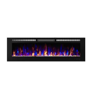 72 in. Tempered Glass Wall Mounted Fireplace with Safety in Black
