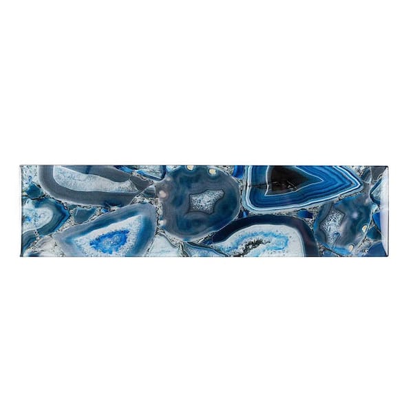 Apollo Tile Carnelian 3 x 12 in. Glossy Blue Glass Subway Subway Wall and Floor Sample Tile