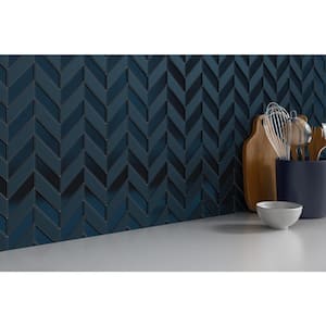 Edge Navy 11.97 in. x 12.13 in. Chevron Glossy Matte Glass Mosaic Tile (1.008 sq. ft./Each, Sold in Case of 10 Pieces)