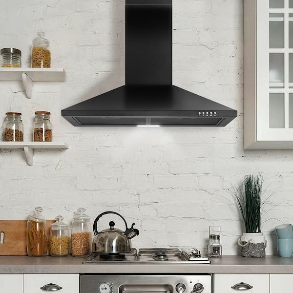 30 in. 450 CFM Ducted Stainless Steel Insert Range Hood with LED Lights and Removable Aluminum Filters, Black