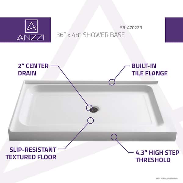 ANZZI Port Base Series 36 in. L x 48 in. W Corner Shower Shower