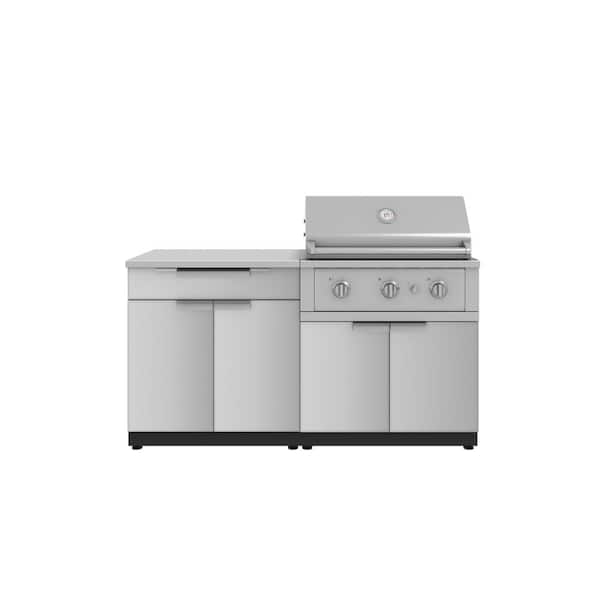 NewAge Products Outdoor Kitchen 65 in. W x 24 in. D x 48.5 in. H Stainless Steel 4-Piece Cabinet Set With 33 in. Performance LP Grill