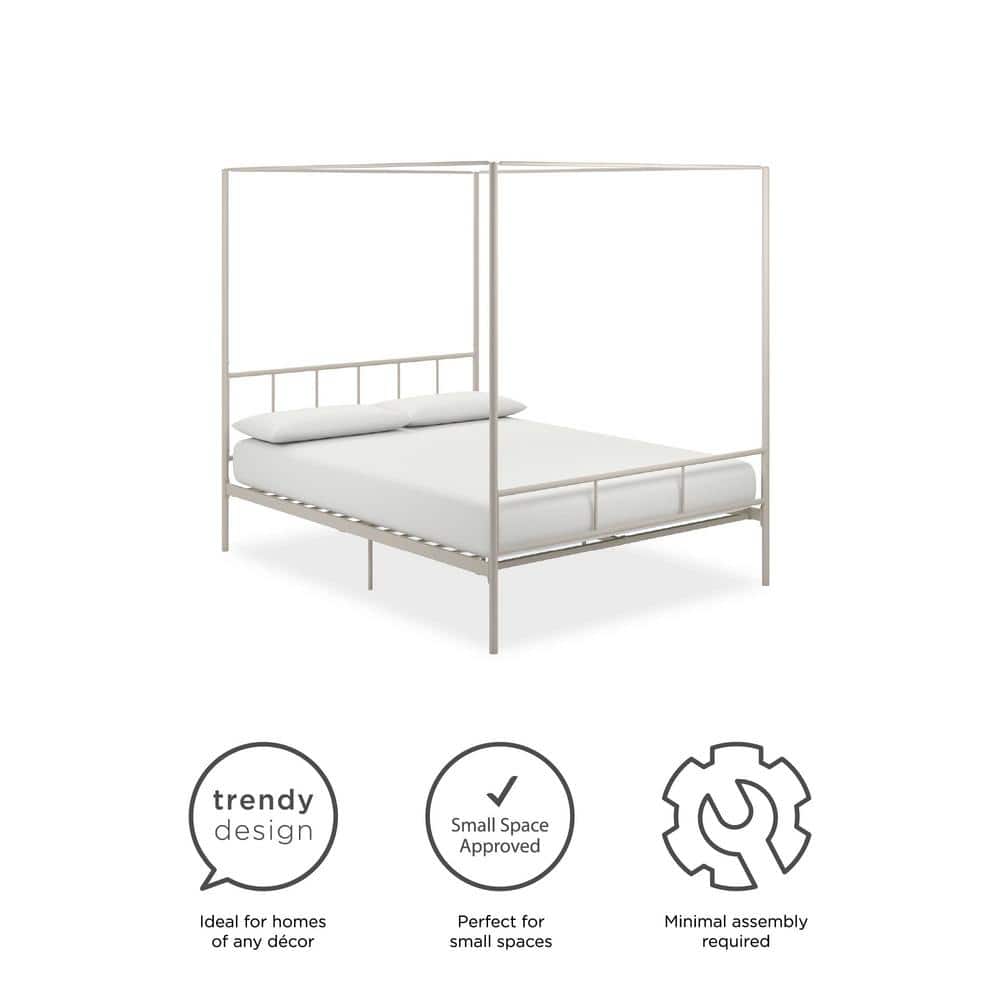 Marion Queen White Metal Canopy Platform Bed with Headboard
