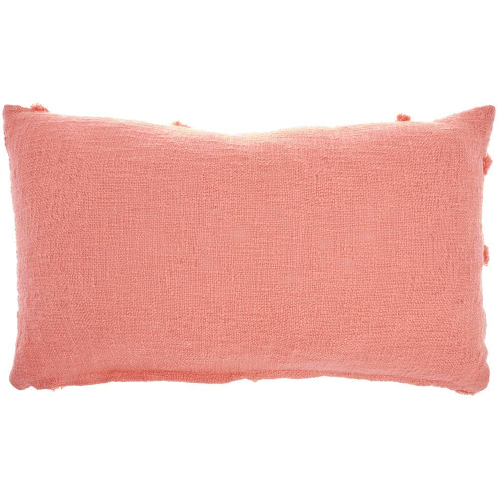 Coral Ruffled Cotton Lumbar Throw Pillow
