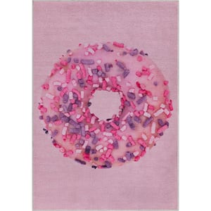 Apollo Pink Sprinkles Donut Modern Printed Pink 3 ft. 3 in. x 5 ft. Area Rug