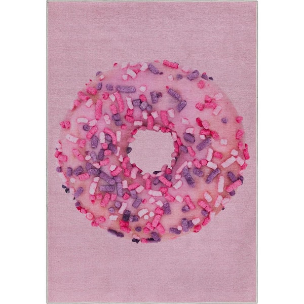 Well Woven Apollo Pink Sprinkles Donut Modern Printed Pink 3 ft. 3 in. x 5 ft. Area Rug