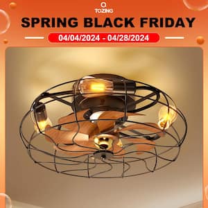 19.6 in. Indoor Enclosed Flush Mount Cage Ceiling Fan with Light Industrial Farmhouse Low Profile Ceiling Fan Remote
