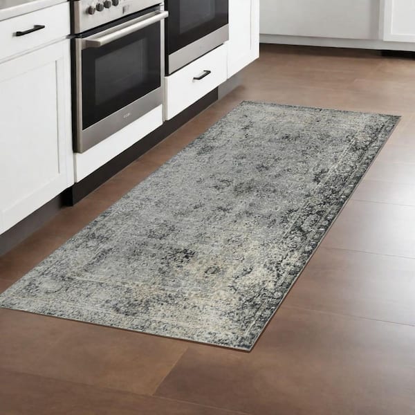 3 X 8 Gray Medallion Washable Area Rug Runner Rug