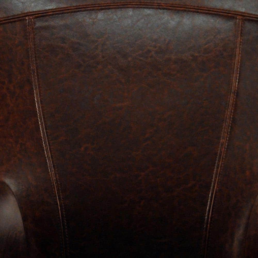 Transitional Ken Arm Chair in Brown Leather and Cherry Mahogany