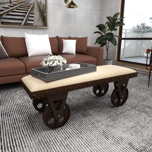 Litton Lane Brown Bench with Wheels 17 in. X 47 in. X 16 in.