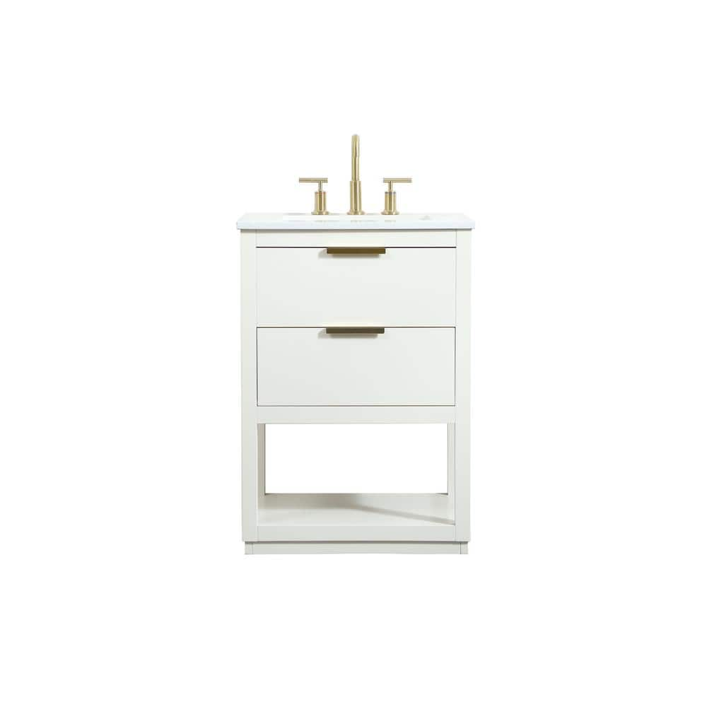 Simply Living 24 in. W x 19 in. D x 34 in. H Bath Vanity in White with Calacatta White Quartz Top