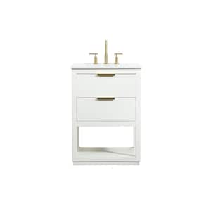 Simply Living 24 in. W x 19 in. D x 34 in. H Bath Vanity in White with Calacatta White Engineered Marble Top