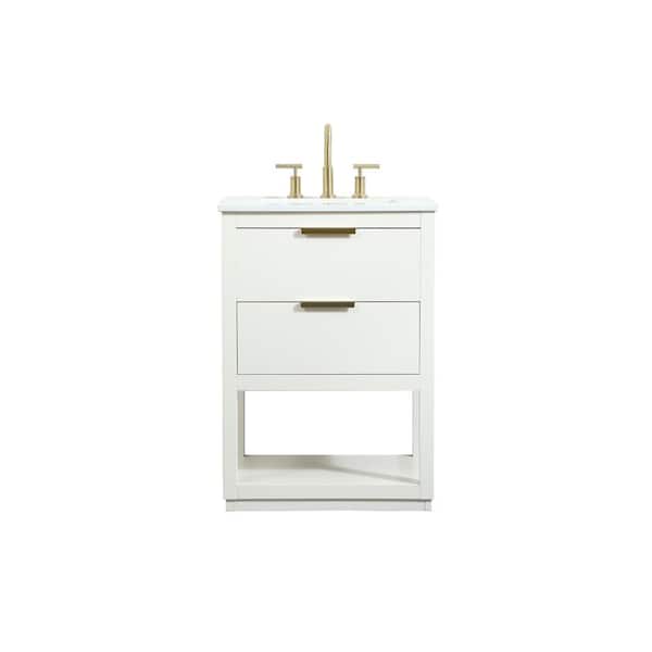 Unbranded Simply Living 24 in. W x 19 in. D x 34 in. H Bath Vanity in White with Calacatta White Engineered Marble Top