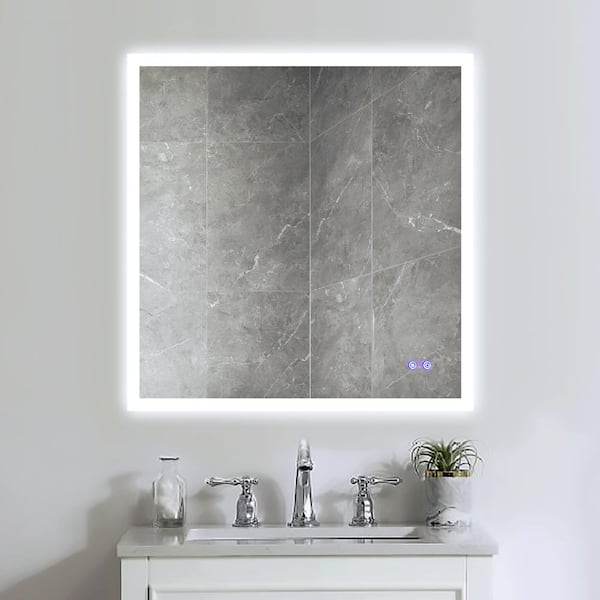 Magic Home 36 in.W x 36 in.H Square Horizontal Frameless Anti-Fog Wall Mounted Dimmable LED Smart Bathroom Vanity Mirror