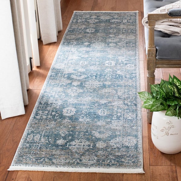 Victoria 2 ft. x 10 ft. Blue/Ivory Oriental Ornate Runner Rug