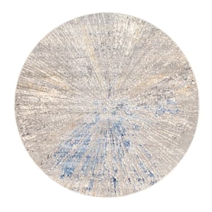 Starburst White 6 ft. x 6 ft. Round Polypropylene and Polyester Abstract Area Rug